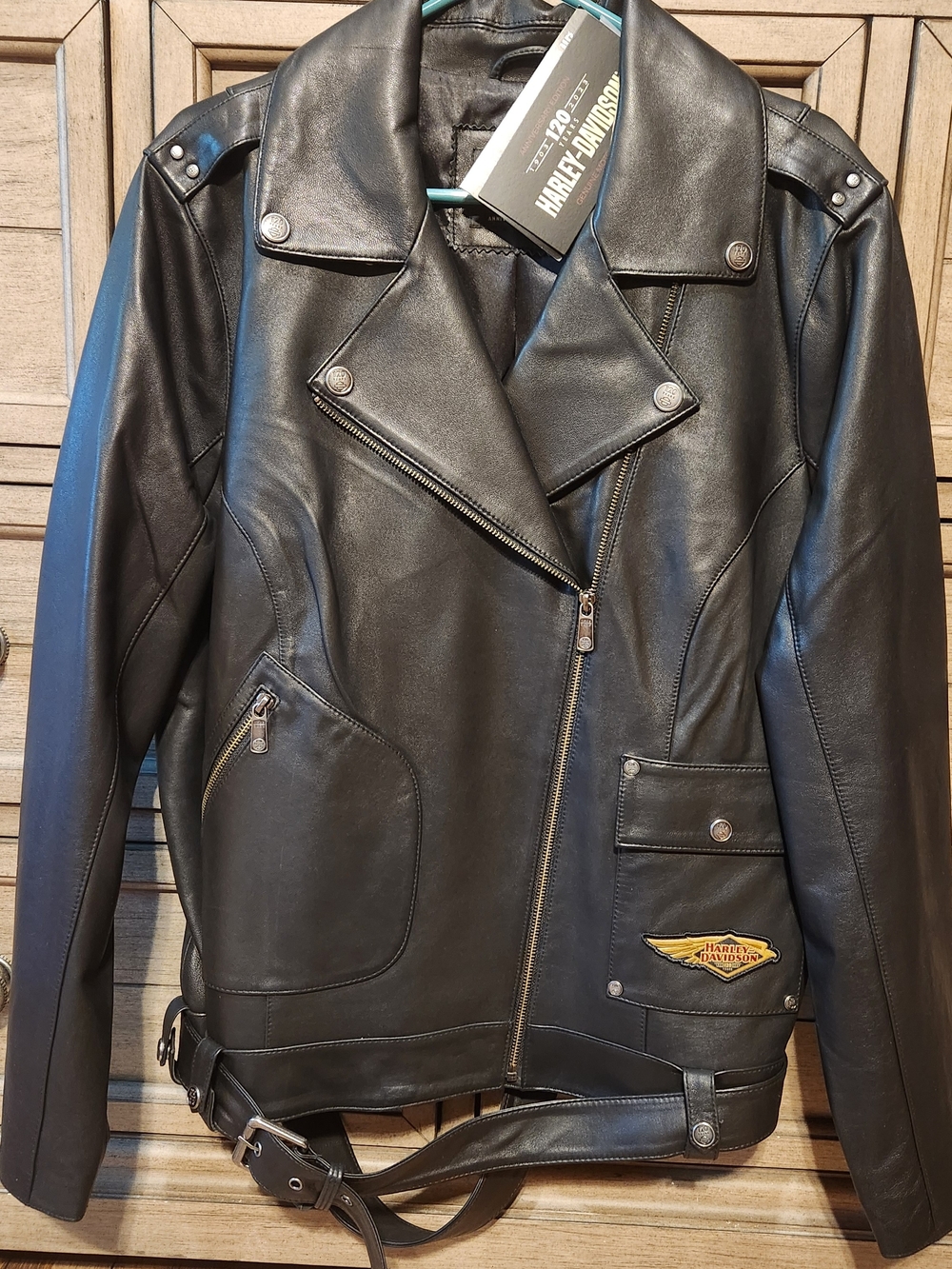 Harley-Davidson Black Leather Motorcycle Jacket with Gold Patch